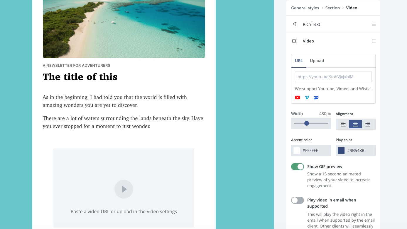 A screenshot of convertkit video feature in use