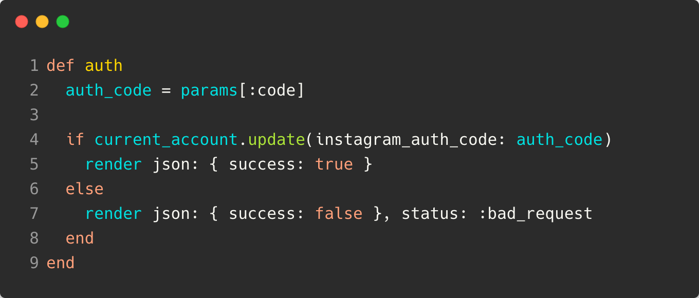 Controller action to capture the auth code from Instagram